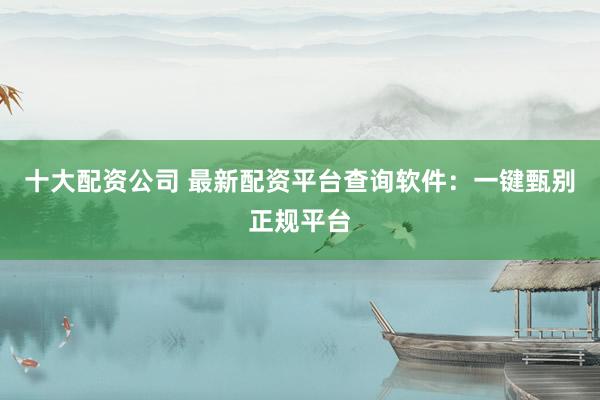 十大配资公司 最新配资平台查询软件:一键甄别正规平台