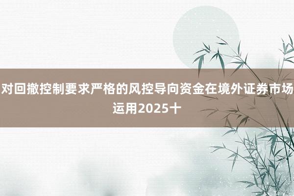 对回撤控制要求严格的风控导向资金在境外证券市场运用2025十