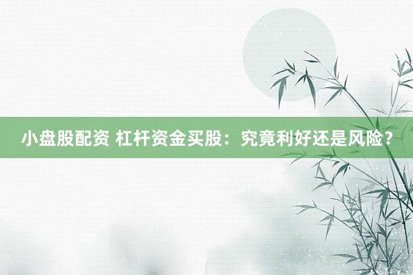 小盘股配资 杠杆资金买股：究竟利好还是风险？