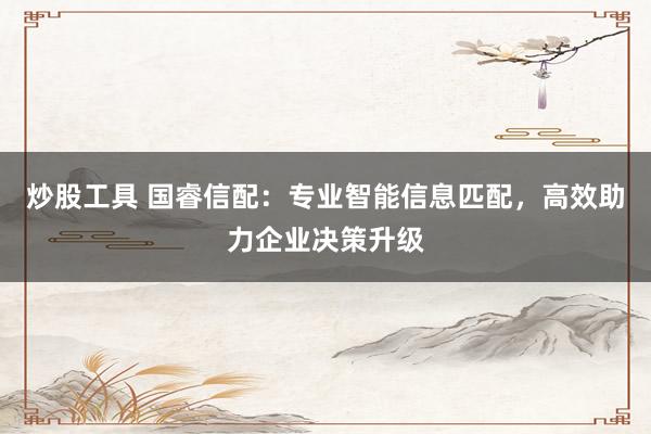 炒股工具 国睿信配：专业智能信息匹配，高效助力企业决策升级