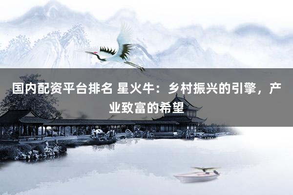 国内配资平台排名 星火牛:乡村振兴的引擎,产业致富的希望